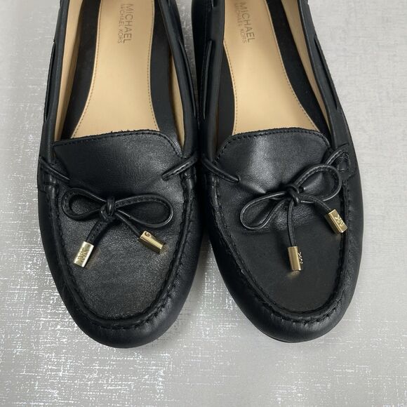 Michael Kors Black Leather Bow Mocassins Flats Loafers Shoes Women's 8 M Preppy - Picture 4 of 14